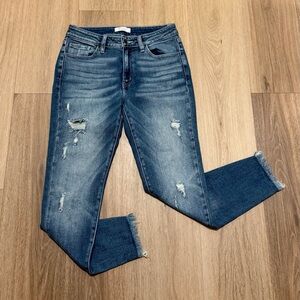 KanCan Signature Mid-Rise Ankle Skinny Distressed Jeans in Blue size 28